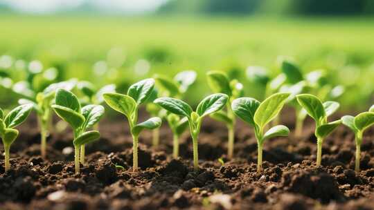 农田中幼苗生长特写