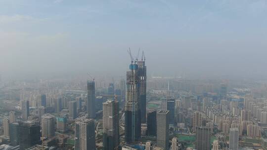 航拍山东济南城市建设高楼大厦