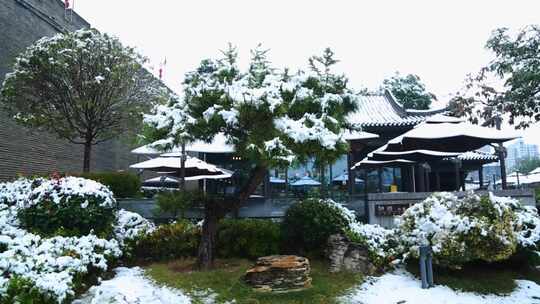 冬天唯美雪景落满雪的古建筑