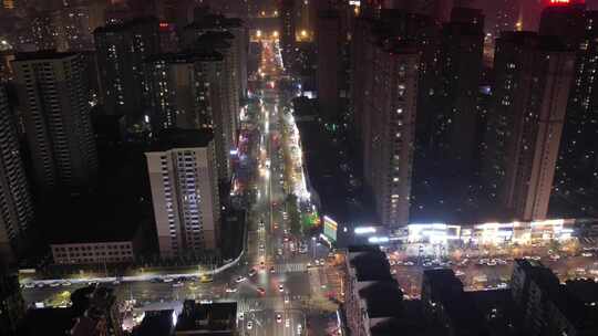 河南安阳夜景霓虹灯航拍景点都市唯美夜生活