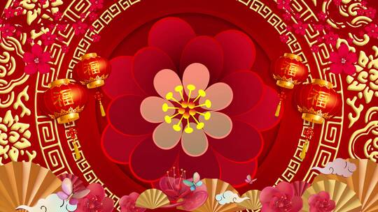 4K新年喜庆灯笼舞台背景视频