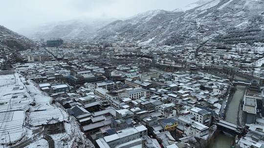 阿坝州松潘古城雪景素材