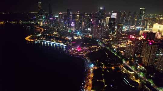 中国山东青岛五四广场城市夜景灯光秀航拍