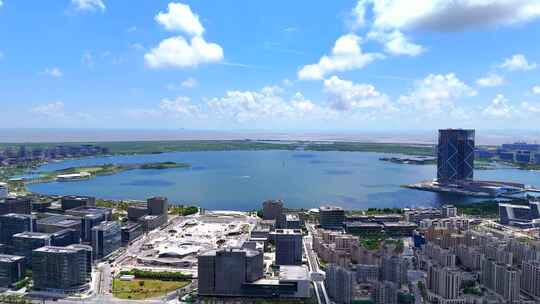 航拍上海临港新片区  滴水湖全景