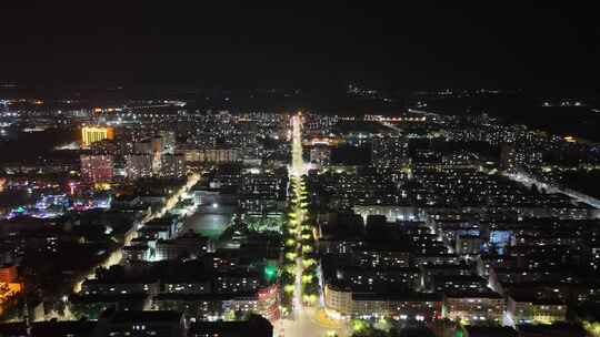 甘肃张掖城市大景夜景灯光交通航拍