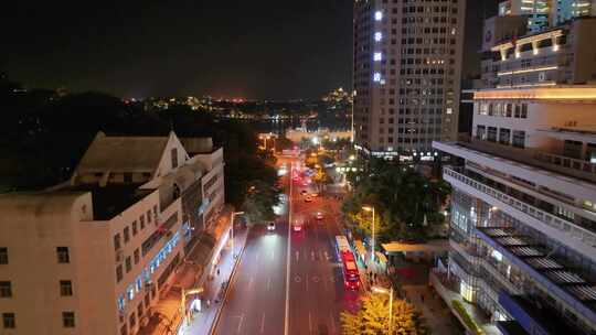 厦门思明区航拍市区市中心夜晚夜景车流交通