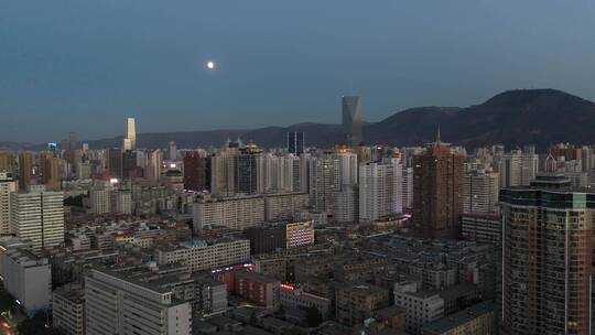 甘肃兰州地标建筑城市天际线夜景航拍