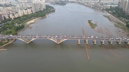 航拍 城市 跨河 大桥 拥堵 交通 尤溪大桥