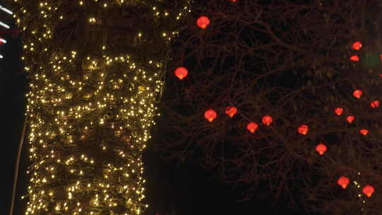 新年灯笼装饰过年春节喜庆氛围夜景视频素材模板下载