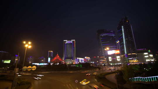 武汉城市夜景光谷转盘岔口车流夜景大全景视频素材模板下载