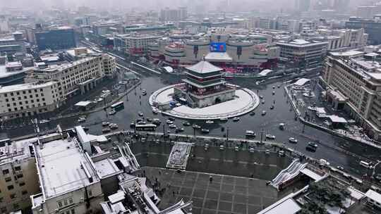 西安钟楼雪景视频素材模板下载