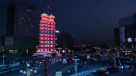 郑州二七塔夜景延时视频素材模板下载