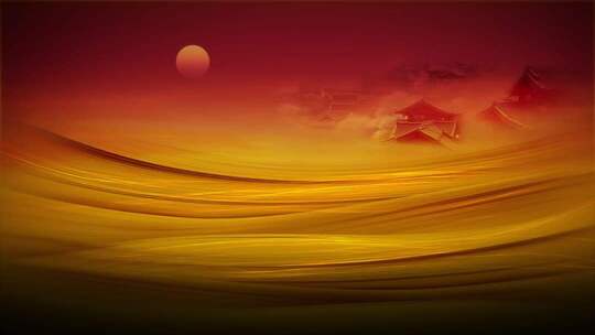 古风夕阳下的建筑背景素材