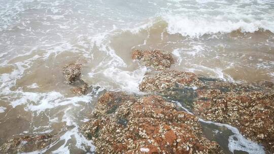 实拍大海海浪沙滩礁石