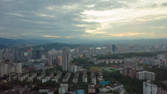 航拍宜昌城市日落夜景延时