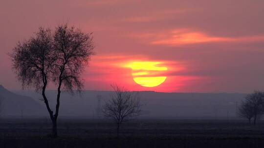 神秘的红色夕阳在乡村