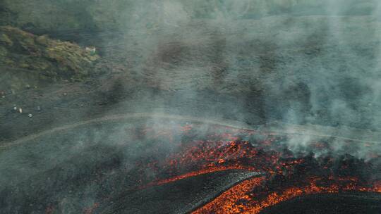 航拍冰岛活火山 岩浆涌动