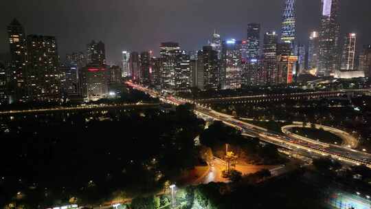 广州大桥海心桥夜景航拍车流交通广州大道夜