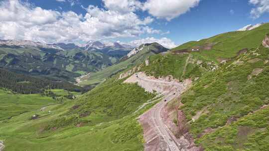 新疆伊犁伊昭公路山谷草原航拍自然风光