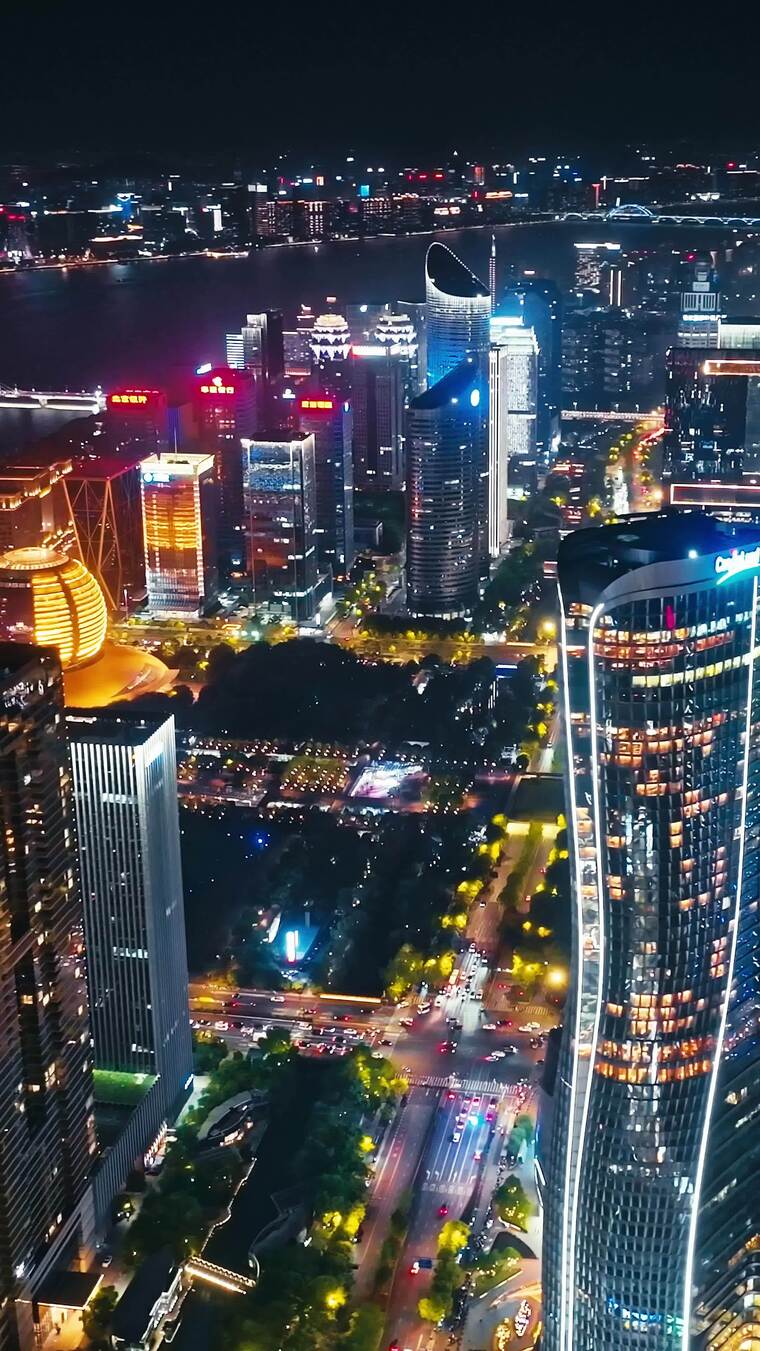 竖屏4K合集 杭州繁华城市航拍