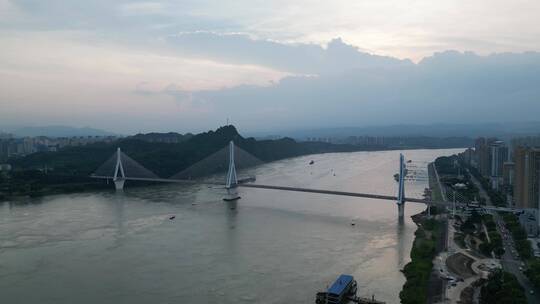 航拍湖北宜昌夷陵长江大桥视频素材模板下载
