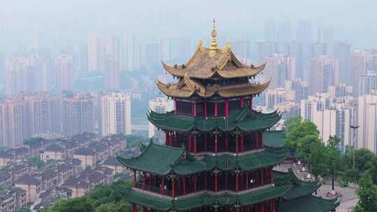 重庆鸿恩寺航拍鸿恩阁与嘉陵江两岸高楼大厦