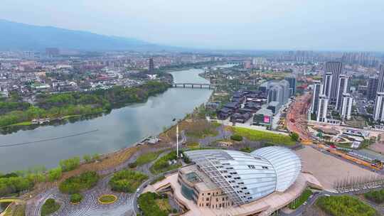 金华市婺城区城市大景全景航拍燕尾洲公园地