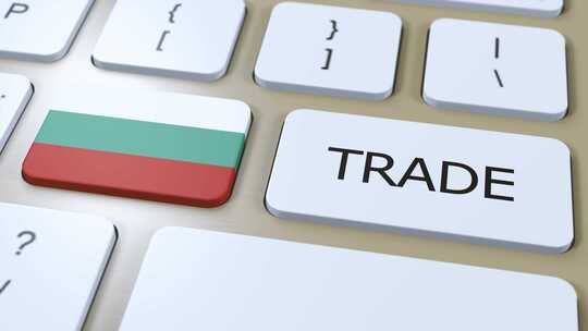 保加利亚国旗和贸易文本按钮3D动画