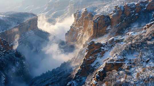 冬天积雪覆盖的长白山风景