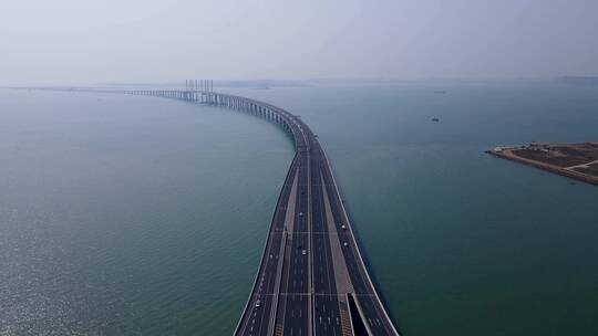 4k 航拍青岛胶州湾跨海大桥高速公路特写