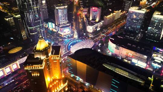 上海五角场夜景航拍环绕