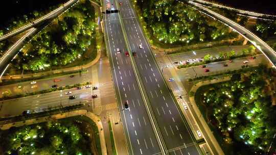 杭州萧山区市心路互通立交桥高架桥车流夜景视频素材模板下载