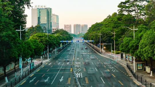 城市道路日转夜延时摄影