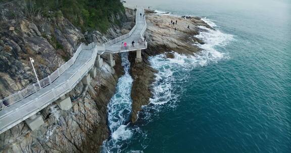 【正版素材】深圳盐田海滨栈道航拍