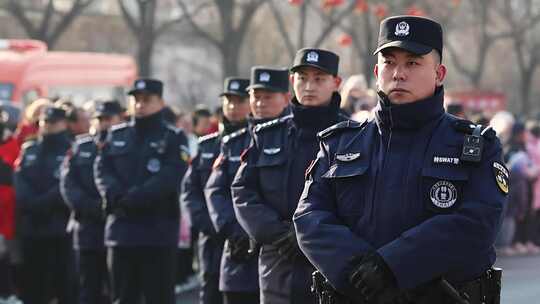 警察在街头维持秩序疏导人群