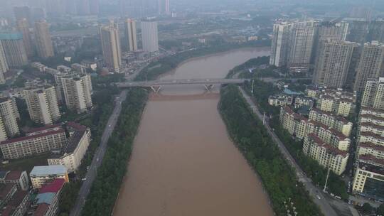 航拍湖南舞水河洪水