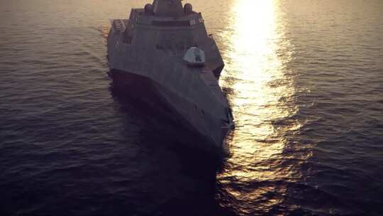 军舰行驶在大海上视频素材模板下载