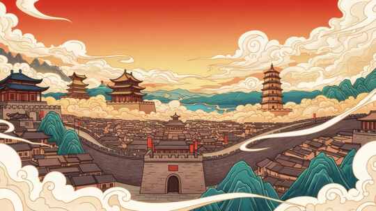 云雾缭绕下的中国古建筑