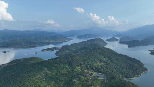 航拍湖南省资兴市东江湖风景区湖光山色景观