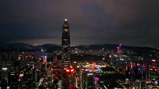 深圳福田CBD大湾区平安大厦夜景蓝调航拍