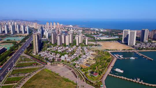 4K 航拍青岛西海岸新区现代建筑街景