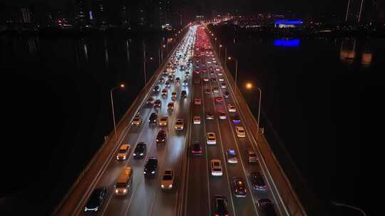 湖南长沙湘府路大桥交通车流实拍航拍视频