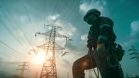 夏日用电高峰 电力工人 电力施工 发电站