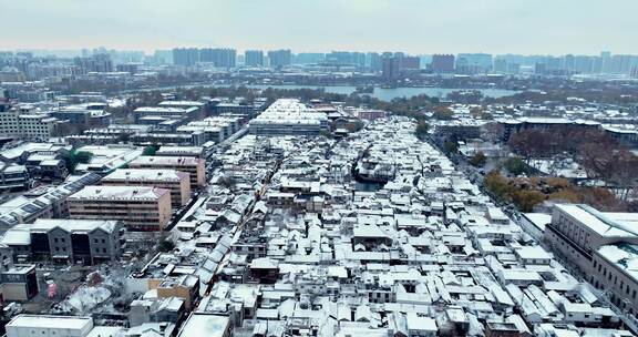 济南百花洲大明湖雪景航拍