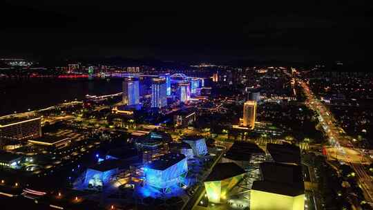 舟山定海区航拍夜景大景长焦空镜素材