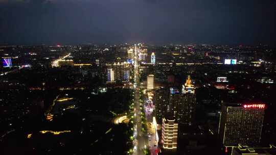 山东淄博城市夜景灯光交通航拍