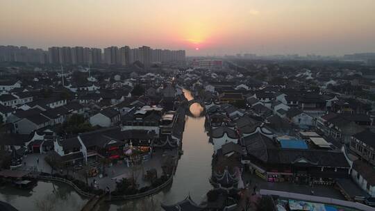 上海朱家角古镇全景4K航拍视频素材