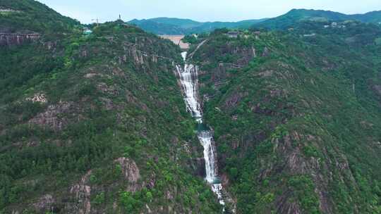 航拍浙江台州市天台山风景区大瀑布琼台景区