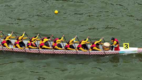 端午节赛龙舟比赛航拍龙舟俯拍龙舟划桨划船