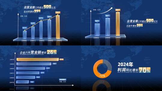 蓝橙柱状图数据对比展示AE模板高清AE视频素材下载